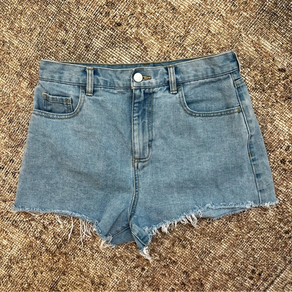 OAK + FORT Light Blue High Waisted Cutoff 100% Cotton Denim Jean Shorts 27